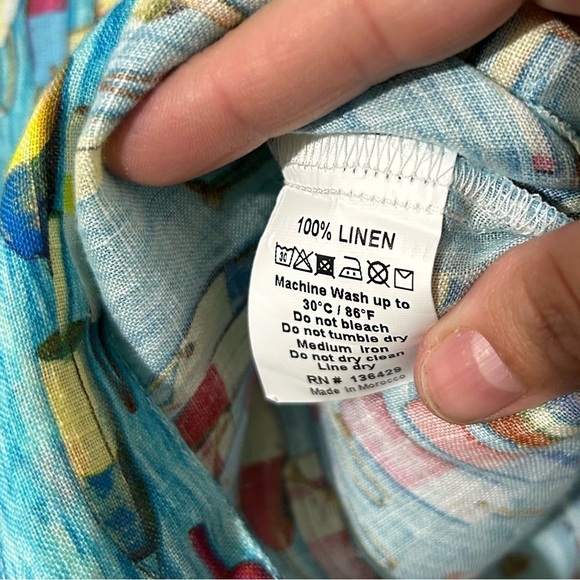 NWT 100% Linen Novelty Print 3/4 Sleeves Tunic Sz XS - Picture 8 of 9